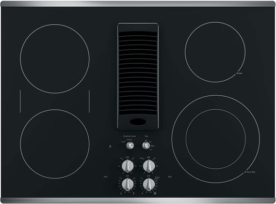 GE Profile Series 30" Downdraft Electric Cooktop Black Glass with Stainless Steel Trim PP9830SJSS