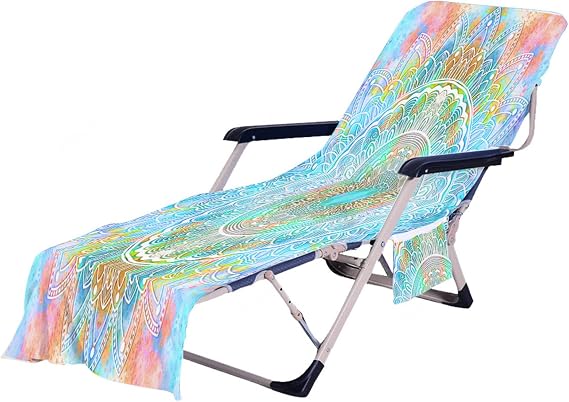 Beach Chair Cover with Pockets, Lounge Chair Towel Cover, Microfiber Terry Beach Towel with Elastic Belts for Pool Sun Lounger Sunbathing Vacation,B