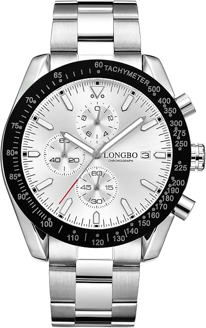 Men's Watch Elegant Wrist Watch for Men Stainless Steel Band Mineral Glass Waterproof Classic Dress Watch Idea Gift for Men(Silver Black)