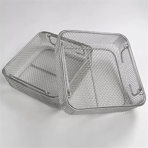 Medical 304 Stainless Steel Instrument Sterilization Baskets,Instrument Tray and Mesh Perforated Baskets Sterilization Tray with Handle,for Hospital,25 * 20 * 7cm