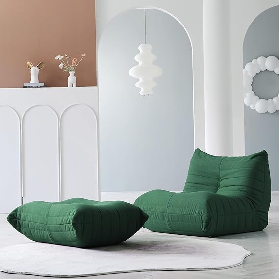 Mgh Fireside Chair with Ottoman, Lazy Floor Sofa,Living Room Sofa Couches,Modern LoveSeat Sofa, Tatami Sofa,Corner Relax Sofa Couch for Living Room Bedroom Salon Office (Green)