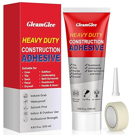 Construction Adhesive, 8.8 fl oz Heavy-Duty Waterproof Cement Glue | Strong Indoor Outdoor Glue for Walls, Floors & Home Repair, Concrete, Tile, Stone, Wood, Brick & Drywall