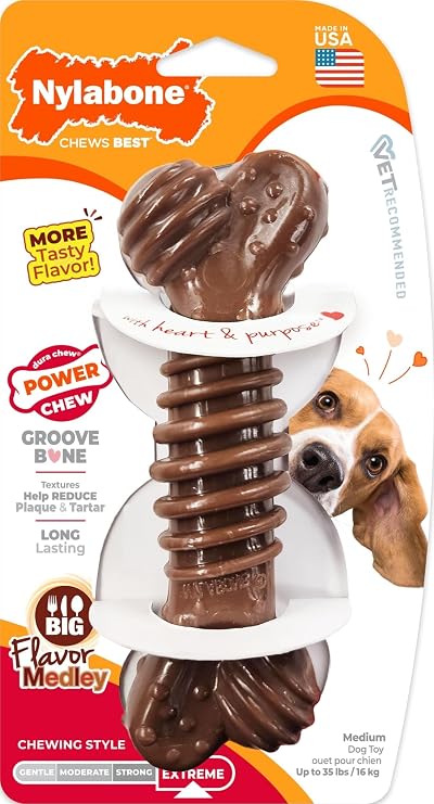 Nylabone Power Chew Dental Groove Bone Dog Chew Toy, Flavor Medley, Medium