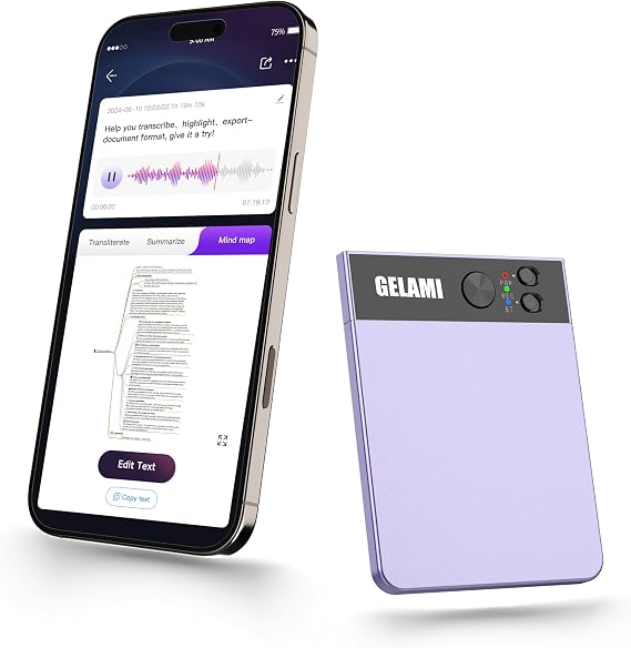 AI Smart Recorder with Simultaneous Interpretation & Real-timeTranscription,64GB AI Speech Processor Powered by ChatGPT with App Control for Business/Education/Interviews (Purple)