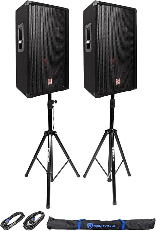 Rockville RSG12.4 12" Passive PA Speakers 2-Pack with Stands and Cables