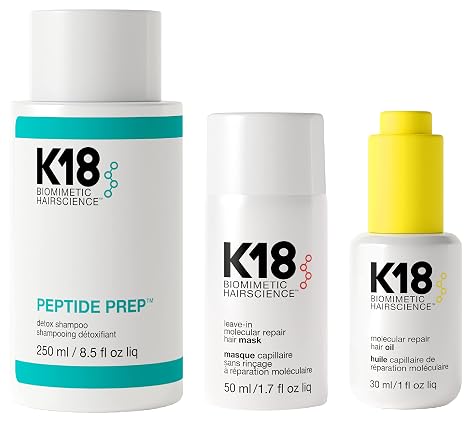 K18 Detox & Repair Bundle - Leave-In Repair Hair Mask, 4-Minute Speed Treatment(50ml), Color Safe Detox Clarifying Shampoo (8.5oz) to remove build up, and Weghtless Hair Strengthening Oil (30ml)
