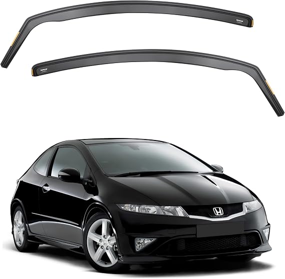 ISPEED Wind Deflectors for HONDA CIVIC MK8 2005-2011 3 Door Hatchback 2pc Set - Keep Your Car Ventilated In Rain - Reduce Wind Turbulence - Tinted In-Channel Type