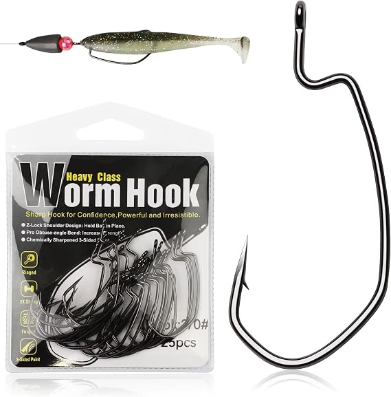 Dovesun EWG Offset Worm Hooks Texas Rig Hooks Bass Hooks 100PCS/50PCS Fishing Hooks for Freshwater Saltwater 1# 1/0 2/0 3/0 4/0 Mixed