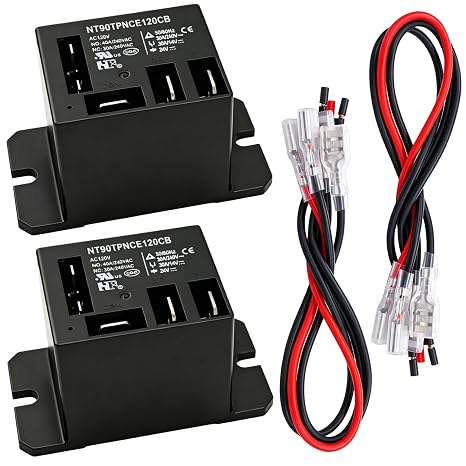 Tnisesm 2PCS Power Relay AC120V Coil, 30A SPDT(1NO 1NC) with Flange Mounting and 10 Quick Connect Terminals Wires Mini Relay NT90-AC120V-10X