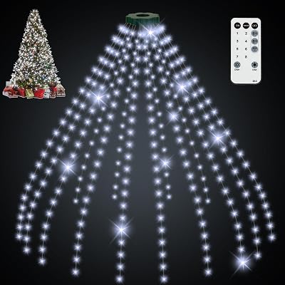 Christmas Tree Lights, 400 LED 8.2Ftx16 Line String Lights Plug in, Cascading Twinkle Lights for Xmas Tree with Timer Memory Function 8 Modes for Indoor Outdoor Wedding Party Decoration White Light