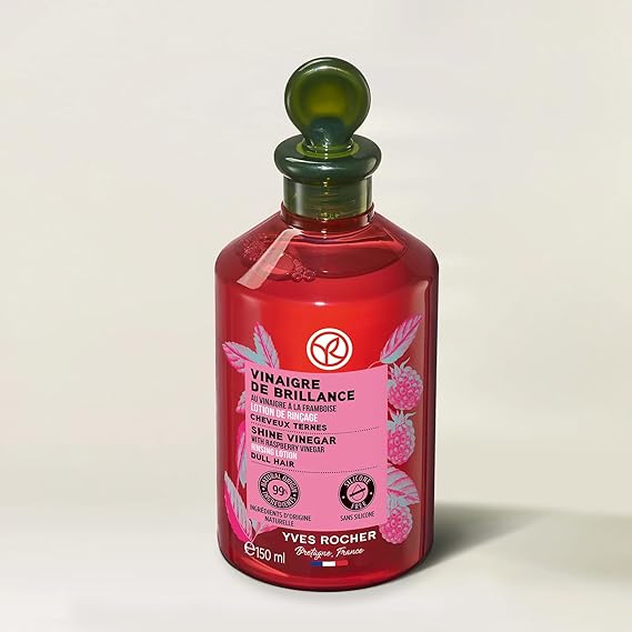 Yves Rocher Raspberry Vinegar Hair Rinse, Shine Rinsing Lotion for Color-Treated and Hard Water Hair Detox, Silicone-Free, Sulfate-Free, 99% Natural Origin, Vegan, Made in France (150 ml/5 fl oz)