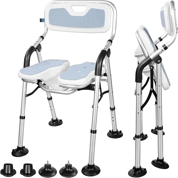 Shower Chair for Inside Shower, Foldable Shower Chair for Elderly and Disabled,U-Shape Seat, Adjustable Height Chairs with Padded Arms and Back for Bathroom,350 lbs Capacity (Foldable)