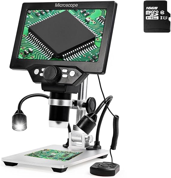 7 in LCD Digital Microscope HD Light Magnifying Glass Coin Supplies | 1200X1080P HD,16GB TF card,wired remote,electronic microscope,7 inch microscope,soldering tools,jewelry microscope