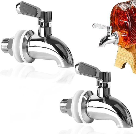 Spigot for Beverage Dispenser Stainless Steel Water Dispenser Replacement Parts,Food Grade Metal Water Spout for Drink Dispenser Stock Pot (Silver 2PCS)