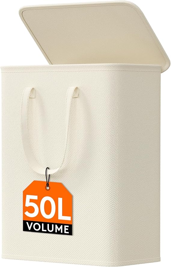 Lifewit Slim Laundry Hamper with Lid and Easy Carry Handles, 50L, White