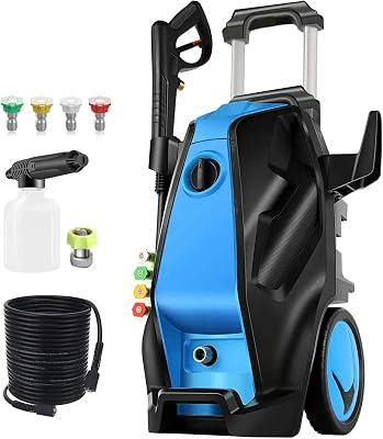 5000 PSI 4.0 GPM Heavy Duty Power Cleaner with Foam Cannon, 4 Nozzle Tips,33FT Hose and Soap Bottle for HomeCarsDrivewaysPatiosDecksFencesBlue
