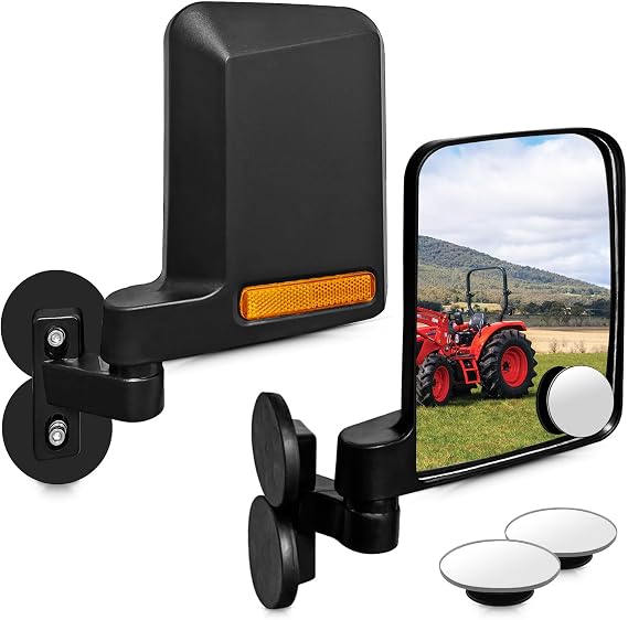 UNIGT Universal Tractor Side Mirrors Included Blind Spot Mirror Compatible with Forklifts, Lawn Movers Kubota B BX Mahindra Tractor Accessories with Rubber Coated Magnetic Mounting Base
