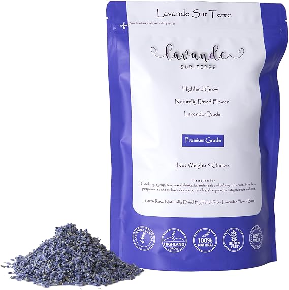 Lavande Sur Terre Dried Lavender Flower Buds for Crafts, Baking, Tea, DIY Projects, Sachets & Fresh Fragrance, 5 Ounces Bag, LV-N-1