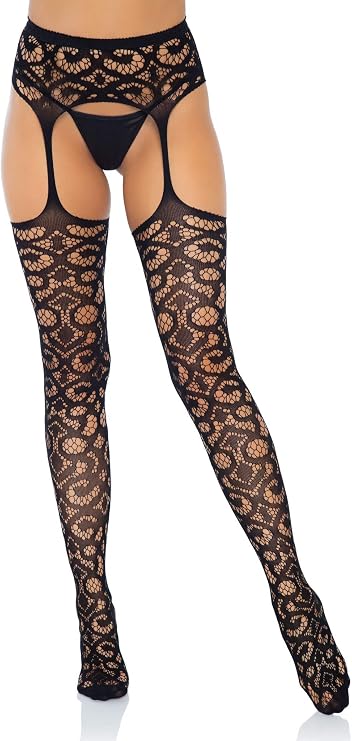 Leg Avenue Women's Deco Fishnet Stockings with Attached Garter Belt