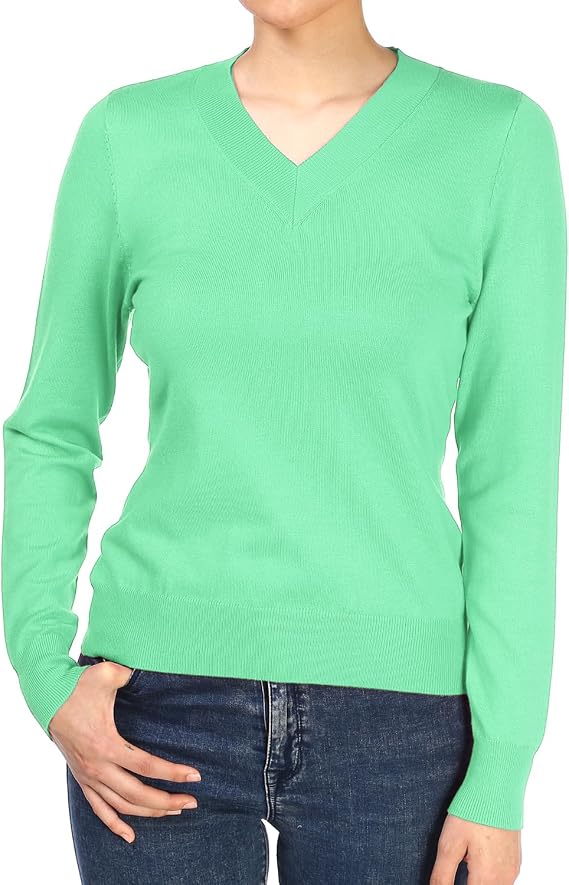 LALABEE Women's V-Neck Long Sleeve Soft Stretch Pullover Knit Top Sweater (S~XXL)