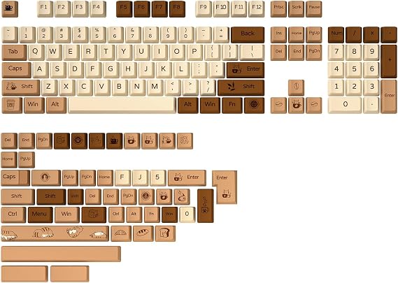 YUNZII Coffee Cat 152 Keys Dye Sub PBT Keycaps(Cherry Profile, Coffee Cat) | Cherry profile keycaps with dye-sub PBT for fade-resistant legends, includes key puller, fits Cherry/Gateron MX Switches
