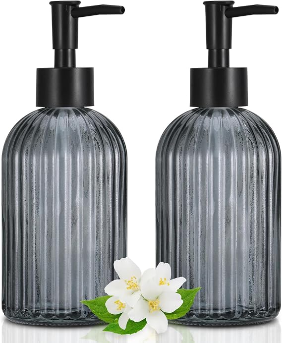Hejo 2 Pcs 400ml Glass Soap Dispenser with Black Pump