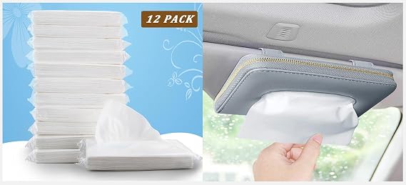 Car Tissue Holder, Sun Visor Napkin Holder, Car Mask Holder for Sun Visor, Masks Dispenser for Car, Car Tissue Box with 12 Packets Tissue Refill