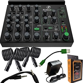 Mackie MobileMix 8-Channel Mixer Bundle + USB-C Cable, 2 XLR Cables, TRRS Cable, USB-C Wall Charger, and Gravity Magnet Phone Holder