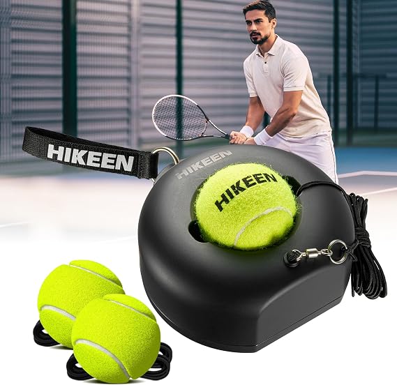 Hikeen Premium Tennis Trainer Rebound with Metal Base,Portable Solo Tennis Trainer Set with 3 Highly Elastic String Balls,Tennis Practice Equipment for Adult Kids an Beginners