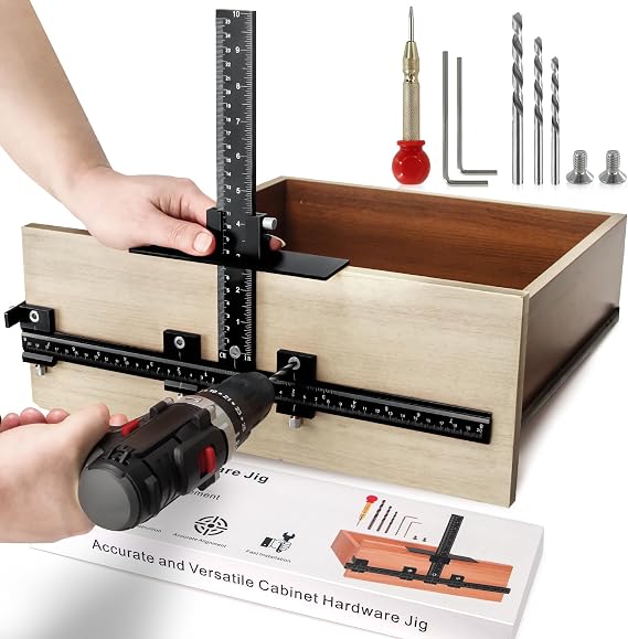 Adjustable kitchen handle jig,Aluminium Drill Guide for Cabinet/Door/Drawer | Durable Aluminum Alloy Cabinet Hardware Jig, Kitchen Door Handle Jig for Accurate Positioning, Detachable & Portable