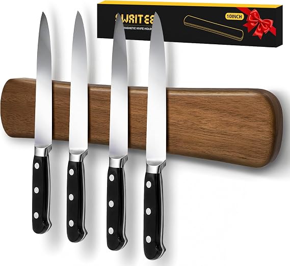 Magnetic Knife Holder, 10 Inch Acacia Wood Knife Strip for Wall or Fridge