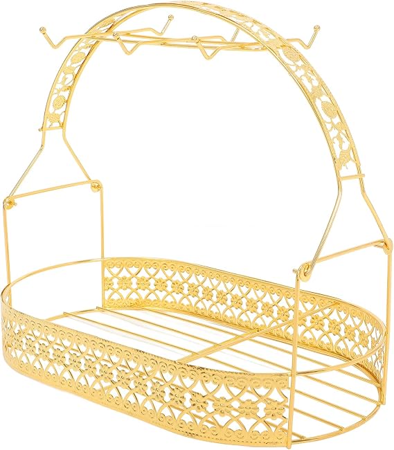 BESTonZON Wrought Iron Coffee Mug Cup Holder Stand Dishes Organizer Rack for Counter Cabinet Table for Kitchen Restaurant Office - 33.3 x 29.2 x 20cm (Golden)