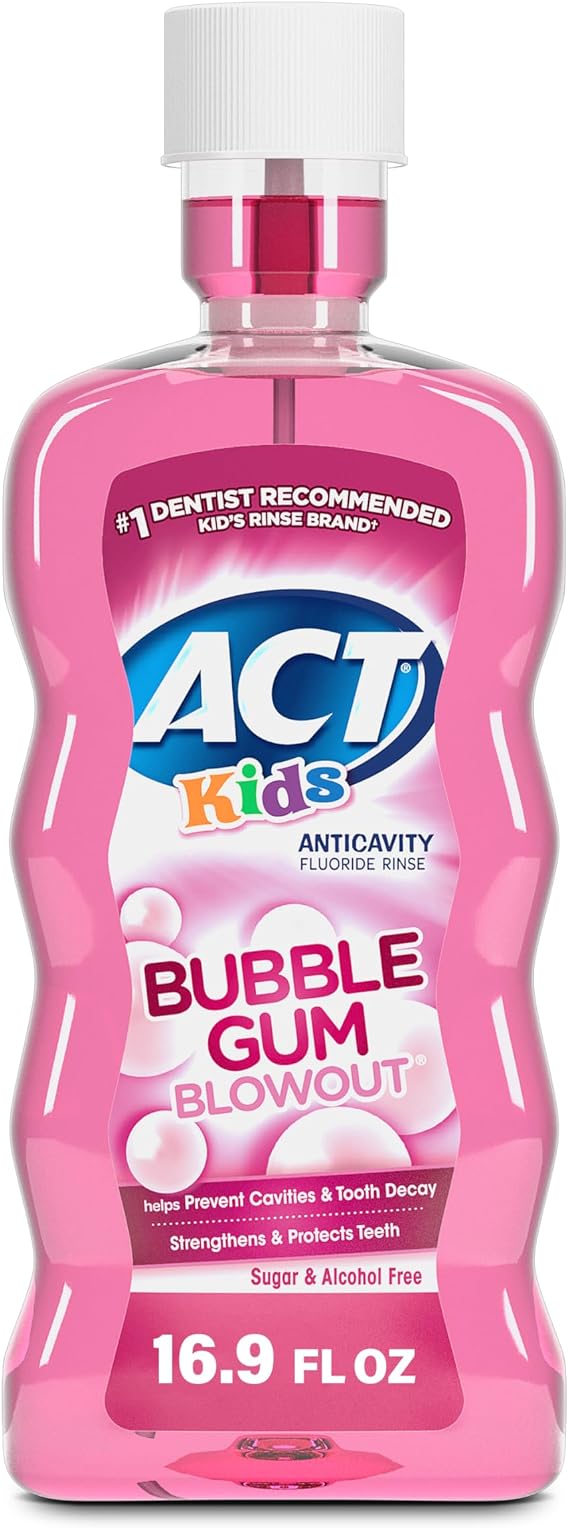ACT Kids Anti-Cavity Fluoride Rinse, Bubble Gum Blowout, 16.9 oz
