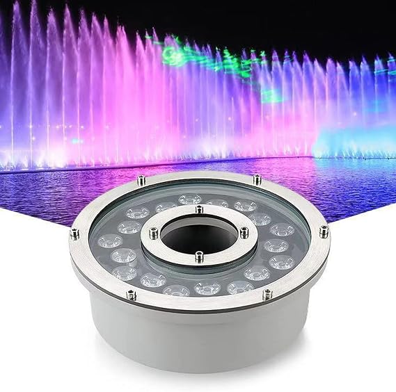 LED Ring Fountain Light, Stainless Steel Underwater Lights IP68 Waterproof Middle Hole Pond Lights Low Voltage Led Pool Lights for Garden Swimming Pools Ponds Fountains Waterfall