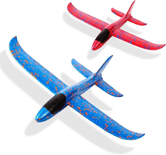 Throwing Foam Airplane Toys 13.5 Inches Flying Glider Inertia Plane Manual Circling Functions Flying Aircraft Fun Outdoor Fun for Kids Children Boys Girls 2pcs