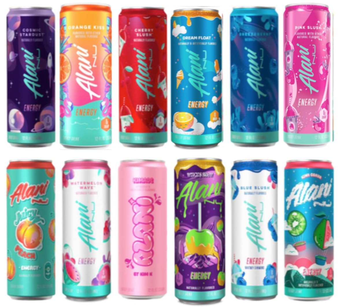 Generic 12 Packs Alani. Nu Energy Drink Variety Pack | 12 Different Flavors : Mimosa, Arctic White, Dream Float, Blue Slush, Breezeberry, Cherry Slush, Hawaiian Shaved, Watermelon Wave -12 fl. oz