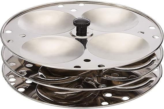 3-Rack Stainless Steel Plates Stand, Makes 12 Idlis, Silver