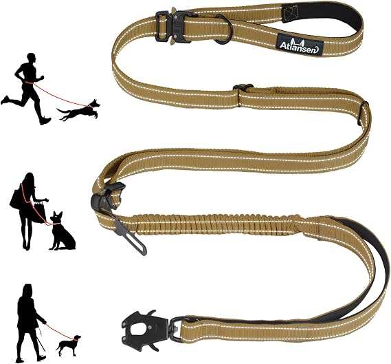 9.7FT Detachable Hand-Free Heavy Duty Tactical Dog Leash, Khaki