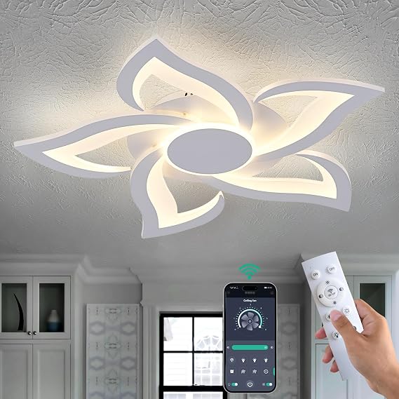 Yfrest Ceiling Light Fixture, White Flush Mount Ceiling Lights for Bedroom, 24" Dimmable LED Ceiling Light, Modern Ceiling Light with Remote, Close to Ceiling Light Fixtures for Kitchen, Living Room
