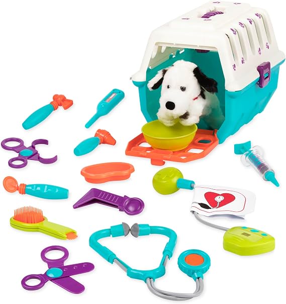 Battat Veterinarian Toy Set, 15-Piece Dalmatian Puppy Carrier Play, Playset