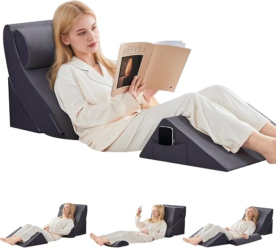 4 Piece Bed Wedge Pillow Set Post-Surgery Orthopedic Wedge Cushion for Sleeping, Relieves Back, Neck and Leg Pain, Adjustable Memory Foam Support