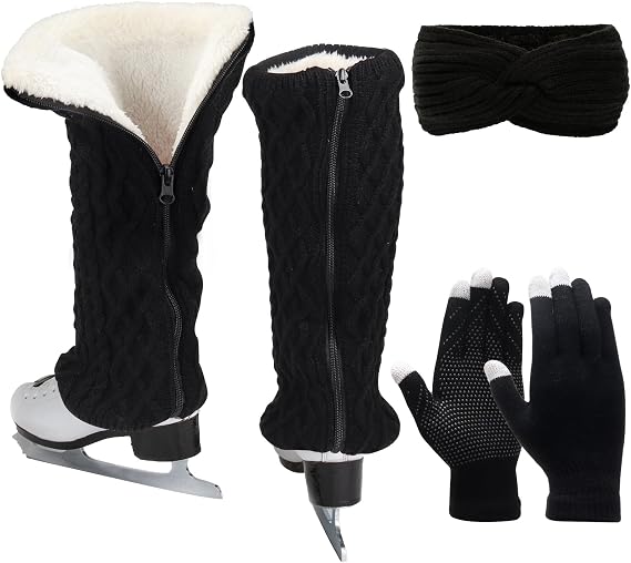Ultrafun Figure Skating Leg Warmers Gloves Headband Set Fleece Zipper Skating Leg Warmers Socks Skating Accessories Equipment