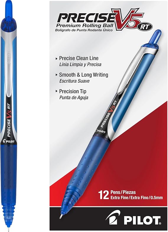 PILOT Precise V5 RT Rollerball Pens, Blue, Pack of 12