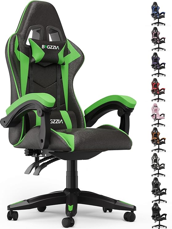 Bigzzia Gaming Chair, Computer Game Chair with Lumbar Support, Comfortable Video Game Chairs for Adults Kids, Racing Style Gamer Chair with 360-Swivel Seat and Headrest