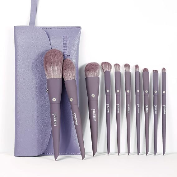 MSQ Make Up Brushes 10Pcs Makeup Brush Set Foundation Brush Blending Brush Synthetic Hair Powder Brushes Fan Brushes Eyeshadow Brushes Eye Brushes Set with Bag (Purple)