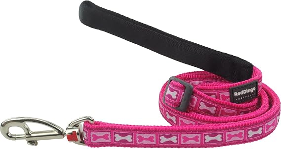 Red Dingo Pet Leash, Bone Yard Hot Pink, 15mm