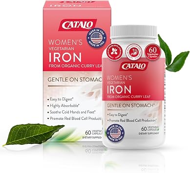 CATALO Iron Supplement for Women with Organic Curry Leaf - Gentle, High Absorption, Vegetarian-Friendly, Stomach-Easy Formula - 60 Tablets