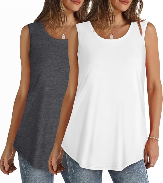 Womens Tank Tops Summer Sleeveless Crewneck Shirts Pack loose fit Tunic | Rosemia Pack Plus Size U Neck Tunic,Flowy Curved Hem,Breathable Going Out Tee, Summer Beach Vacation Casual Outfits 2026