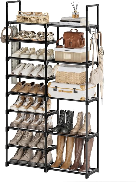 WOWLIVE 9 Tier 2-Column Shoe Rack, 30-35 Pairs Stackable Black