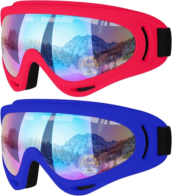 Ski Goggles, 2 Pack Snow Goggles Snowboard Goggles for Men Women Kids | UV Protection Foam Anti-Scratch Dustproof Snowboarding Skiing Skating Mountaineering